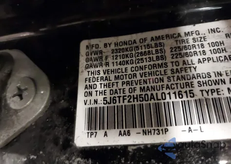 2010 Honda Accord Crosstour Ex-L из США, поврежденный, VIN 5J6TF2H50AL011615